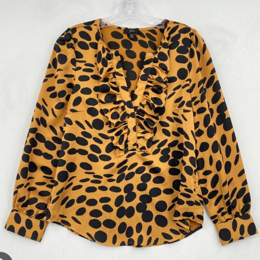 J. Crew Black Spotted Tan Blouse